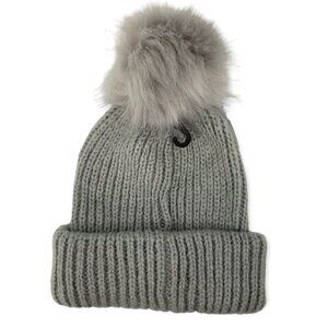 Topshop Grey Ribbed Faux Fur Pom Beanie